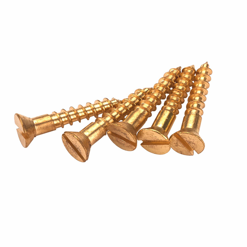 Solid Brass Screws - Flat Head - 25 Piece - Recess or Bit Size:Slotted - Diameter:#6 - Length:3/4"